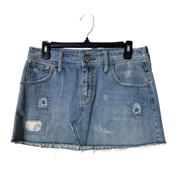 Vintage Y2K American Eagle Micro Mini Skirt Size 6 Jean Denim Festival Distress - Picture 1 of 7